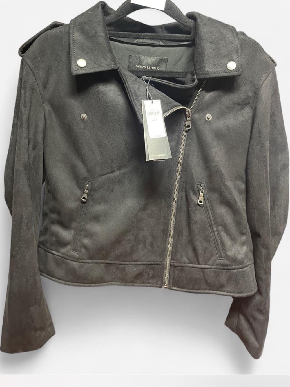 Banana Republic Black Faux Suede Asymmetrical Moto Zip Jacket
